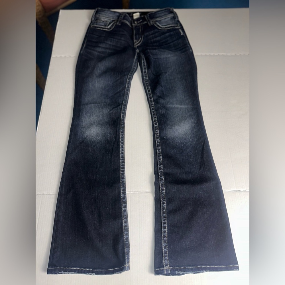 Silver Jeans Suki Surplus Women's W28 x L32 Dark Blue Pocket Flaps Bootcut